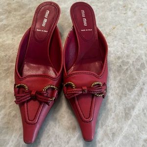 Miu Miu Bow Leather Mules Authentic Sz 38